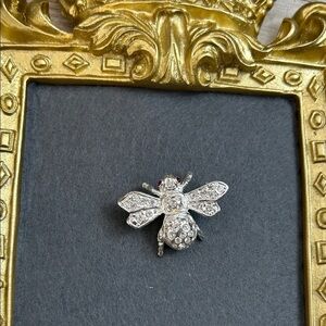 Vintage Roman Silver Bee Brooch with Red Accents